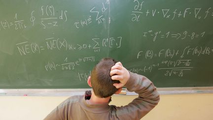 Des formules mathématiques laissent perplexes un écolier. (FRANCOIS DESTOC / MAXPPP)