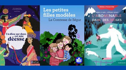 Sélection de livres jeunesse sur les traces d'héroïnes dont la plupart sont faciles d'accès. (MONTAGE FRANCEINFO)