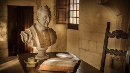 Un buste de Pierre de Ronsard au&nbsp;Prieuré Saint-Cosme de Tours, en Indre-et-Loire, le 2 avrim 2019. (LEONARD DE SERRES / ONLY FRANCE / AFP)