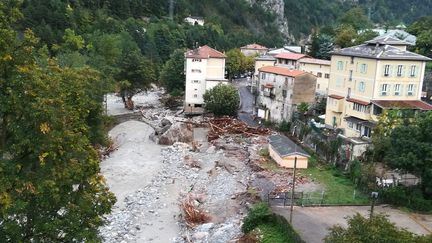 La vallée de la Roya dévastée par la tempête Alex, mi-janvier 2021. (ALAIN GASTAL / RADIOFRANCE)