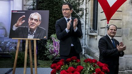 Le Parti socialiste rend hommage à Henri Emmanuelli, le 27 mars 2017, en présence du Premier secrétaire Jean-Christophe Cambadélis et de Benoit Hamon, candidat socialiste.&nbsp;&nbsp; (MAXPPP)