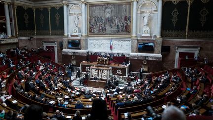 L'hémicycle de l'Assemblée nationale, le 8 février 2022. (ARTHUR NICHOLAS ORCHARD / HANS LUCAS / AFP)