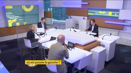 Les informés du lundi 12 avril 2021 : Marc Fauvelle et Renaud Dély,&nbsp;Carole Barjon, éditorialiste politique à L'Obs et&nbsp;Jean-Jérôme Bertolus, chef du service politique de franceinfo. (FRANCEINFO)