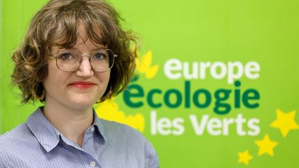 L'eurodéputée Marie Toussaint lors d'une conférence de presse, à Paris, le 10 juillet 2023. (LUDOVIC MARIN / AFP)