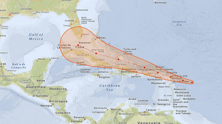 Trajectoire prévue de l'ouragan Irma entre le 5 et le 10 septembre 2017. (NICOLAS ENAULT / CARTO)