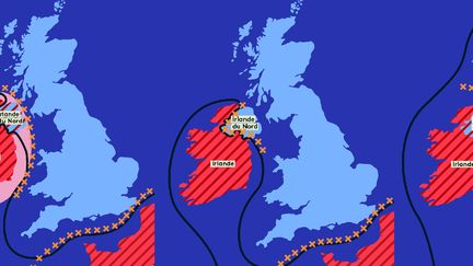 Les différentes configurations du "backstop" irlandais. (JESSICA KOMGUEN / FRANCEINFO)