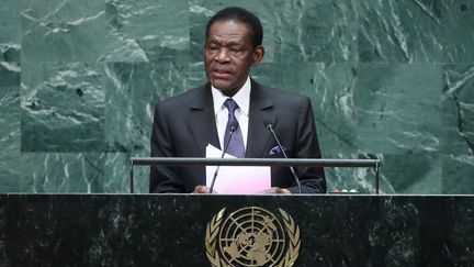 Le président de la Guinée équatoriale, Teodoro Obiang Nguema, à la tribune des Nations Unies à New York, le 27 septembre 2018. (TIMOTHY A. CLARY / AFP)