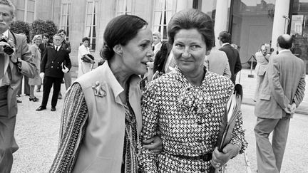 Simone Veil alors ministre de la Santé (à droite), avec la secrétaire d'État aux Universités,&nbsp;Alice Saunier-Seïté. (AFP)