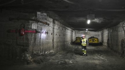 Un employé marche dans l'ancienne mine de potasse Stocamine,&nbsp;à&nbsp;Wittelsheim (Haut-Rhin), le 24 janvier 2019. (SEBASTIEN BOZON / AFP)