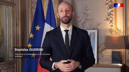 Capture d'écran d'un message vidéo du ministre de la Fonction publique, Stanislas Guerini, adressé aux agents de la fonction publique par mail le 26 janvier 2023. (GOUVERNEMENT)