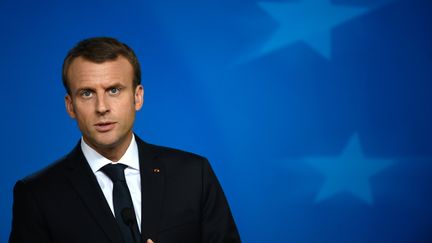 Le président de la République, Emmanuel Macron, le 20 octobre 2017 à Bruxelles (Belgique).&nbsp; (JOHN THYS / AFP)