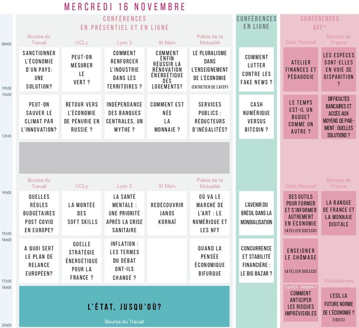 Programme du mercredi 16 novembre 2022. (JECO, Fondation pour l'Université de Lyon)