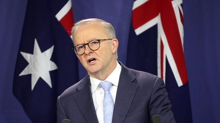 Le Premier ministre australien, Anthony Albanese, lors d'une conférence à Sydney, le 10 juin 2022. (DAVID GRAY / AFP)