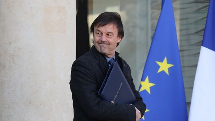 Nicolas Hulot le ministre de la Transition écologique, le 28 février 2018 à l'Élysée. (LUDOVIC MARIN / AFP)