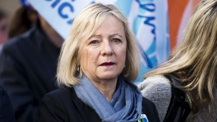 Frédérique Rolet, secrétaire générale du&nbsp;Snes-FSU, lors d'une manifestation le 30 mars 2019 à Paris. (VINCENT ISORE / MAXPPP)