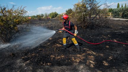 Un pompier intervient dans les Bouches-du-Rhône pour éteindre un incendie, le 12 juillet 2023. (GUILLAUME PINON / NURPHOTO / AFP)