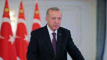 Le président turc&nbsp;Recep Tayyip Erdogan, le 21 octobre 2021 à Istanbul. (MURAT KULA / ANADOLU AGENCY)