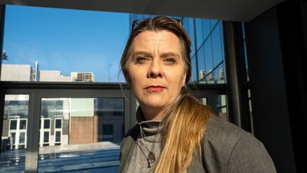 L'eurodéputée de la La France insoumise Anne-Sophie Pelletier, exclue de son groupe, le 19 septembre 2022 à Bruxelles (Belgique). (MARTIN BERTRAND / HANS LUCAS / AFP)