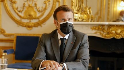 Le président de la République, Emmanuel Macron, à l'Elysée, le 21 juin 2021. (LUDOVIC MARIN / AFP)