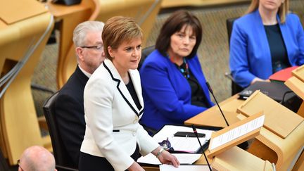 Nicola Sturgeon au Parlement écossais, le 24 avril 2019.&nbsp; (ANDY BUCHANAN / AFP)