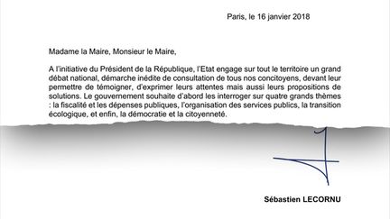 La lettre envoyée le 16 janvier par Sébastien Lecornu aux maires de France. (RADIOFRANCE)