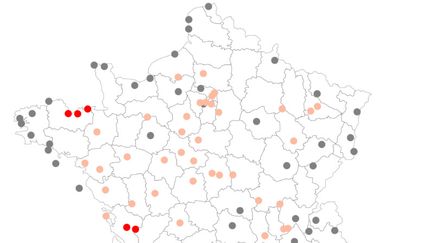 Carte montrant des records de températures battus pendant la canicule du mois de juin 2022. (FRANCENFO)