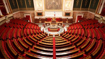 L'hémicycle au&nbsp;Palais-Bourbon, où siège&nbsp;l'Assemblée nationale, le 23 mars 2017. (GILLES TARGAT / PHOTO12 / AFP)