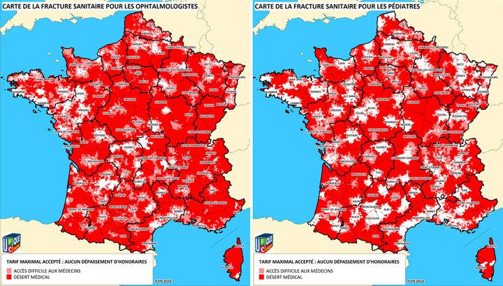 &nbsp; (Cartes de la fracture sanitaire pour les ophtalmologistes et les pédiatres © UFC-Que Choisir)