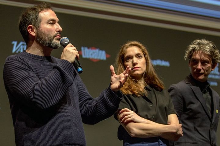 De gauche à droite, le réalisateur de "Perdrix, Erwann Le Duc, Maud Wyler et Swann Arlaud à la Quinzaine des Réalisateurs le 19 mai 201 (Jean-François Lixon)