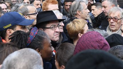 Jean-Luc Mélenchon, chef de file de La France insoumise,&nbsp;lors de la marche en mémoire de Mireille Knoll, le 28 mars 2018 à Paris. (FRANCOIS PAULETTO / CROWDSPARK / AFP)