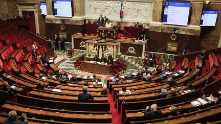 L'hémicycle de l'Assemblée nationale, le 25 septembre 2023 à Paris. (QUENTIN DE GROEVE / HANS LUCAS / AFP)