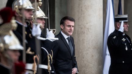 Le président de la République à l'Elysée, le 14 février 2024. (ARTHUR N. ORCHARD / HANS LUCAS / AFP)