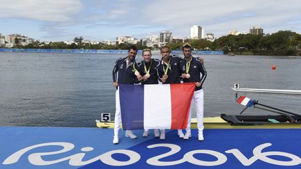 Le quatuor du quatre sans barreur Franck Solforozi, Thomas Barouck, Guillaume Raineau et Thibault Colard (JEAN MARIE HERVIO / DPPI MEDIA)