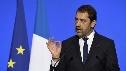 Le ministre de l'Intérieur, Christophe Castaner, jeudi 10 janvier 2019 à&nbsp;Châtel-Saint-Germain (Moselle). (JEAN-CHRISTOPHE VERHAEGEN / AFP)