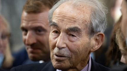 L'ancien ministre de la Justice Robert Badinter lors de la commémoration du 40e anniversaire de l'abolition de la peine de mort au Panthéon, à Paris, le 9 octobre 2021. (IAN LANGSDON / POOL / VIA AFP)