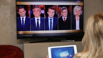 Le débat entre les cinq candidats favoris des sondages a duré près de trois heures trente, le 20 mars 2017 sur TF1. (MAXPPP)