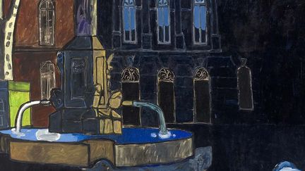 Détail&nbsp; de "La place d'Aix noire, hommage à Auguste Chabaud" de Vincent Bioulès (Musée Fabre)