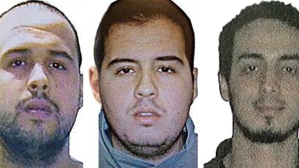 De gauche à droite, Khalid El Bakraoui, Ibrahim El Bakraoui et&nbsp;Najim Laachraoui, kamikazes des attentats de Bruxelles, le 22 mars 2016. (AFP / FRANCETV INFO)