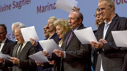 Tilda Swinton, Marisa Parédès, Gérard Collomb, Françoise Nyssen et Christophe Lambert lors de l'annonce officielle de l'ouverture du 9e festival Lumière.
 (Jean-François Lixon)