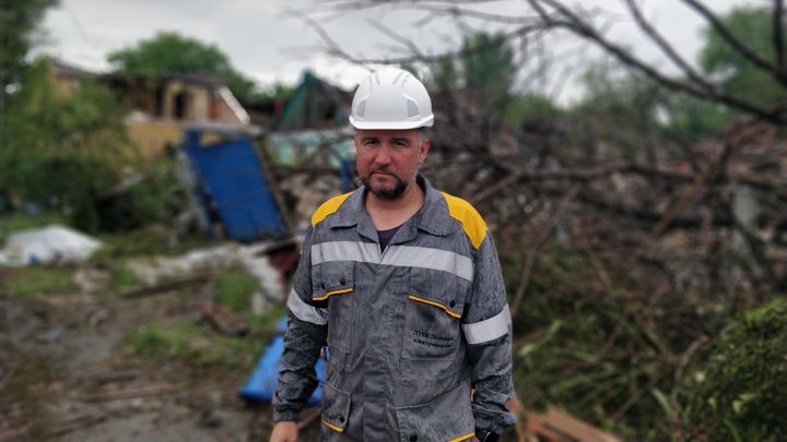 Vitali Ossinienko, chef des électriciens dans le secteur de Dobropillia. (ERIC AUDRA / RADIO FRANCE)