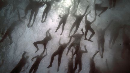 Des nageurs participent au Défi Monte-Cristo, le 23 juin 2017 au château d'If, au large de Marseille (Bouches-du-Rhône). (BORIS HORVAT / AFP)