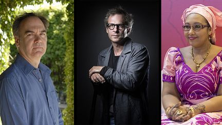 Les quatre finalistes du prix Goncourt 2020 : Hervé Le Tellier, Camille de Toledo,&nbsp;Djaïli Amadou Amal et Maël Renouard.&nbsp; (JOEL SAGET / AFP /  Jean-Marc ZAORSKI / IP3 PRESS/MAXPPP / ULF ANDERSEN / Aurimages via AFP)