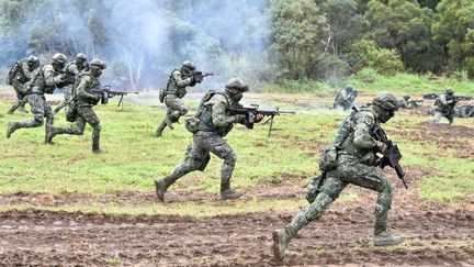 Des soldats taïwanais à l'entraînement, le 30 janvier 2018 à Hualien (Taïwan). (MANDY CHENG / AFP)