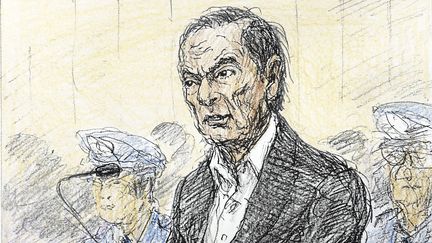 Carlos Ghosn, dessiné lors de son audience au tribunal de Tokyo (Japon), le 8 janvier 2019. (KYODO KYODO / REUTERS)