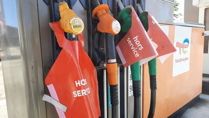 Une station-service confrontée à une pénurie de carburant, à Brumath (Bas-Rhin), le 9 octobre 2022. (FRANCE BLEU ALSACE)