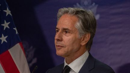 US Secretary of State Antony Blinken speaks at a press conference in Haiti on September 5, 2024. (GUERINAULT LOUIS / ANADOLU / AFP)