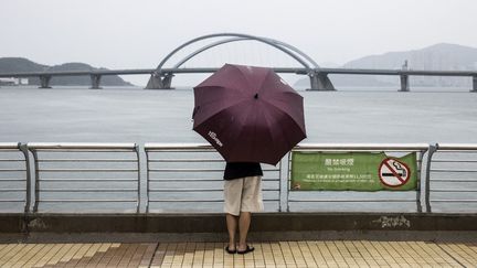 Un homme en bord de mer à Hong Kong, en Chine, le 1er septembre 2023. (ISAAC LAWRENCE / AFP)