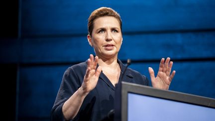 La Première ministre danoise, Mette Frederiksen, s'exprime lors d'un sommet à Copenhague, le 14 mai 2024. (IDA MARIE ODGAARD / RITZAU SCANPIX / AFP)