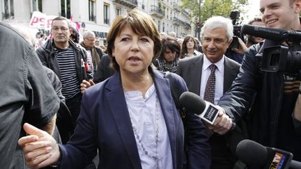 Martine Aubry, à la manifestation à Paris contre la réforme des retraites, le 7 septembre 2010 (AFP/Patrick Kovarick)