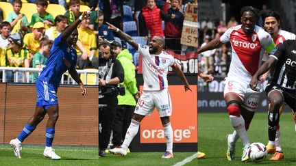 Habib Diarra, Alexandre Lacazette et Axel Disasi se sont tous imposés en Ligue 1, le 7 mai 2023. (AFP)